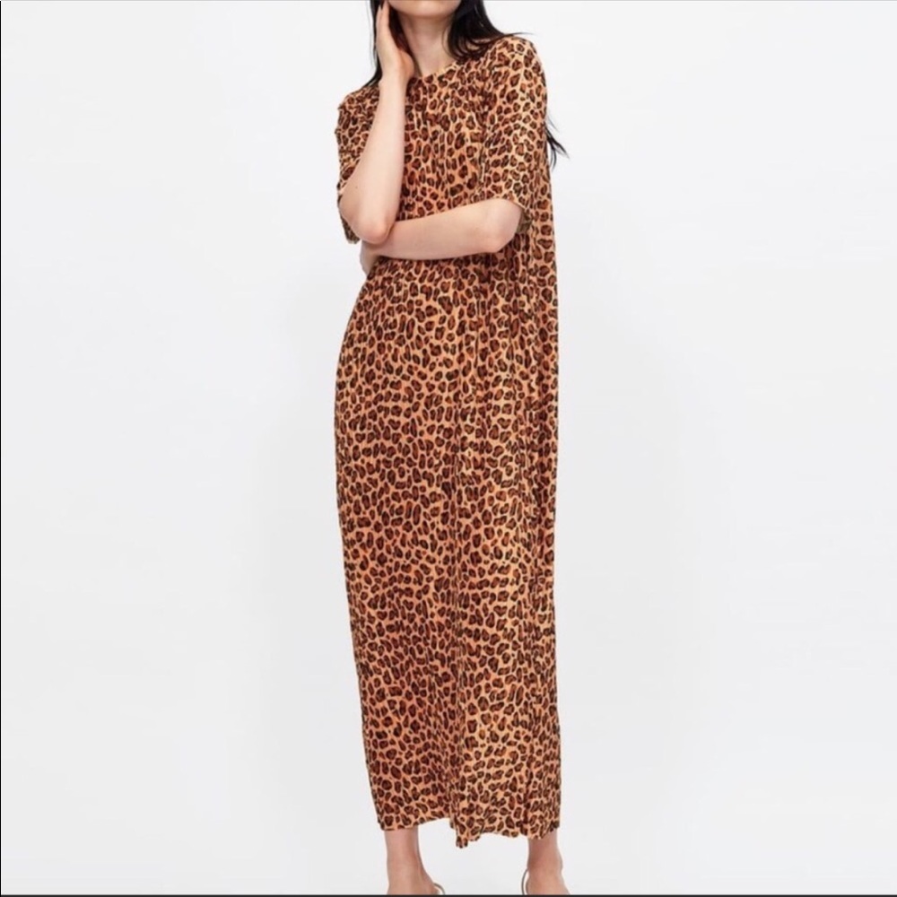 ZARA Animal Print Crinkle Dress Size Small